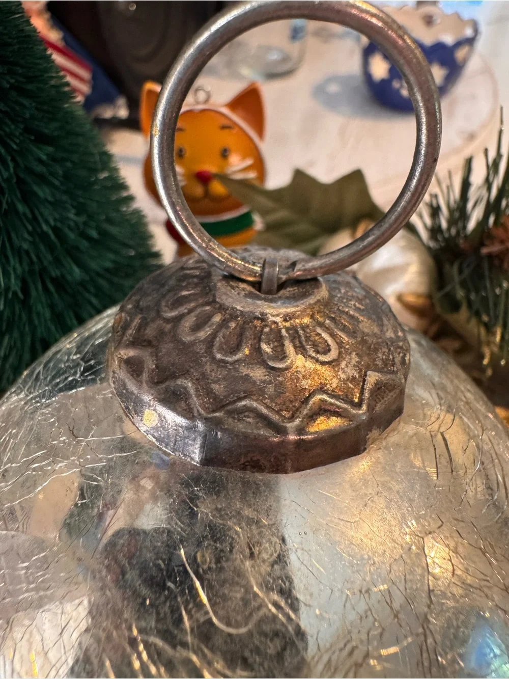 🎄Set of 2 Kugel Style Heavy Blown Crackle Glass Ornaments Gold & Silver Lot